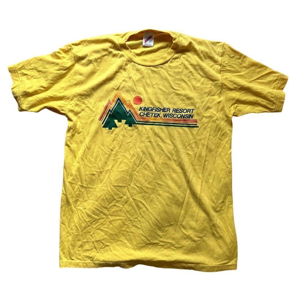 VTG Yellow T-Shirt Kingfisher Resort Chetek Wisconsin 80s Size Large